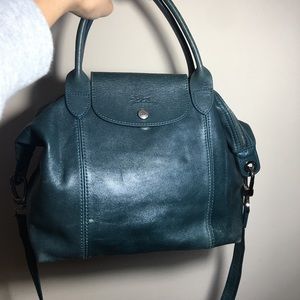 Longchamp le ploage cuir leather in dark Green